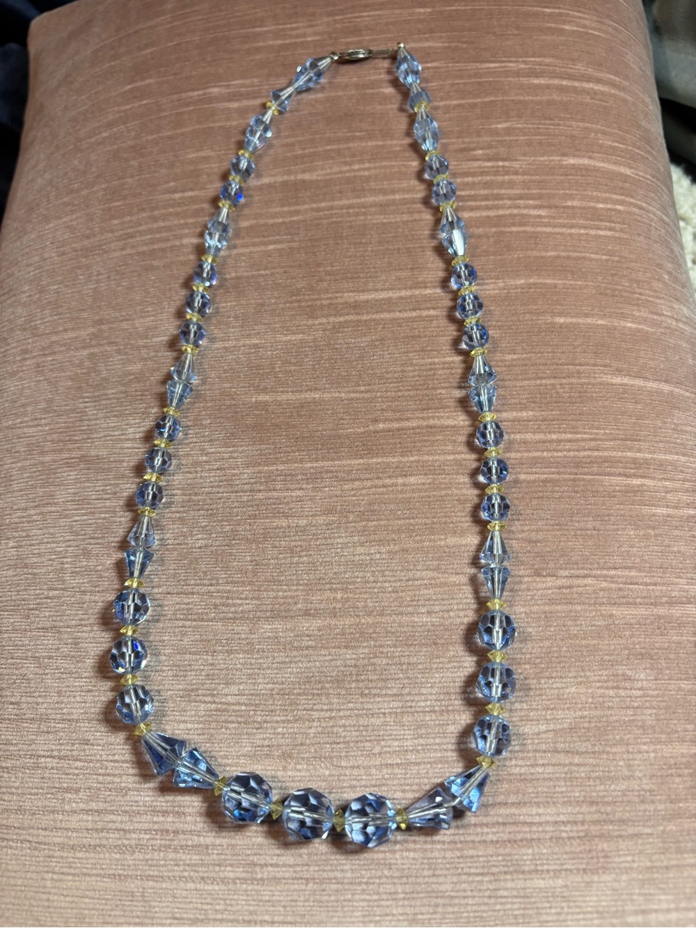 Light Blue Crystal Bead Necklace with Gold Accents - Women's Jewelry